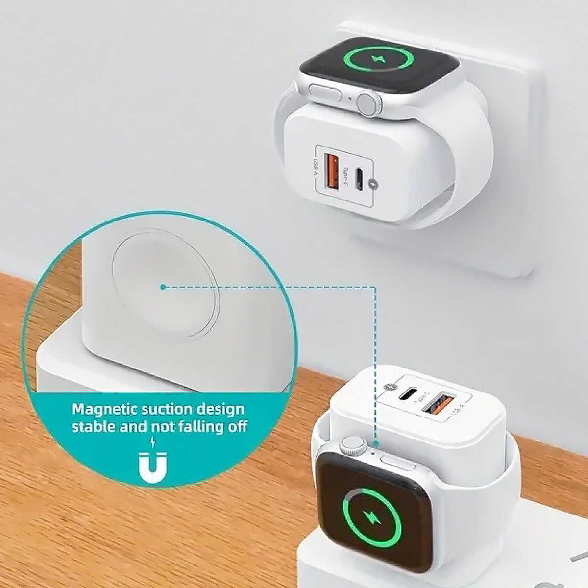 Magnetic Wireless Charger with A and C Ports for Apple Watch & Smartphones-1