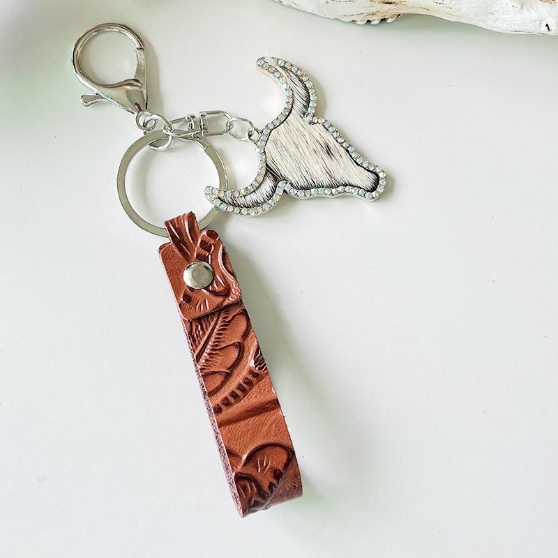 Red Brown Leather Keychain Ethnic Style