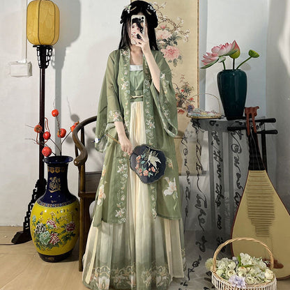 Baili Mingqing Original [Qinglou] Women's Hanfu Song Dynasty Printed Long Silk Waist-Length Pleated Skirt