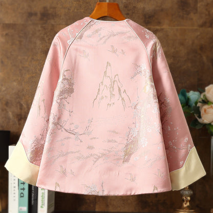 New ethnic style Hanfu fashion women's loose jacquard festive plum blossom long-sleeved top