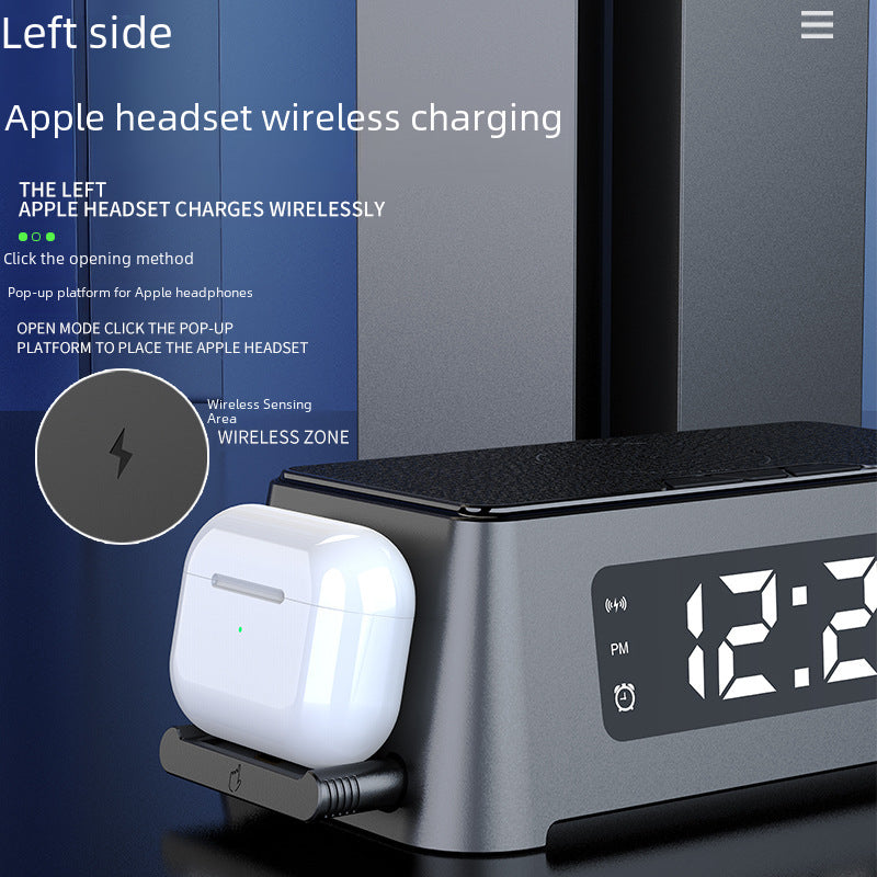 3 in 1 wireless charger with alarm clock, watch, earphone and mobile phone wireless charger