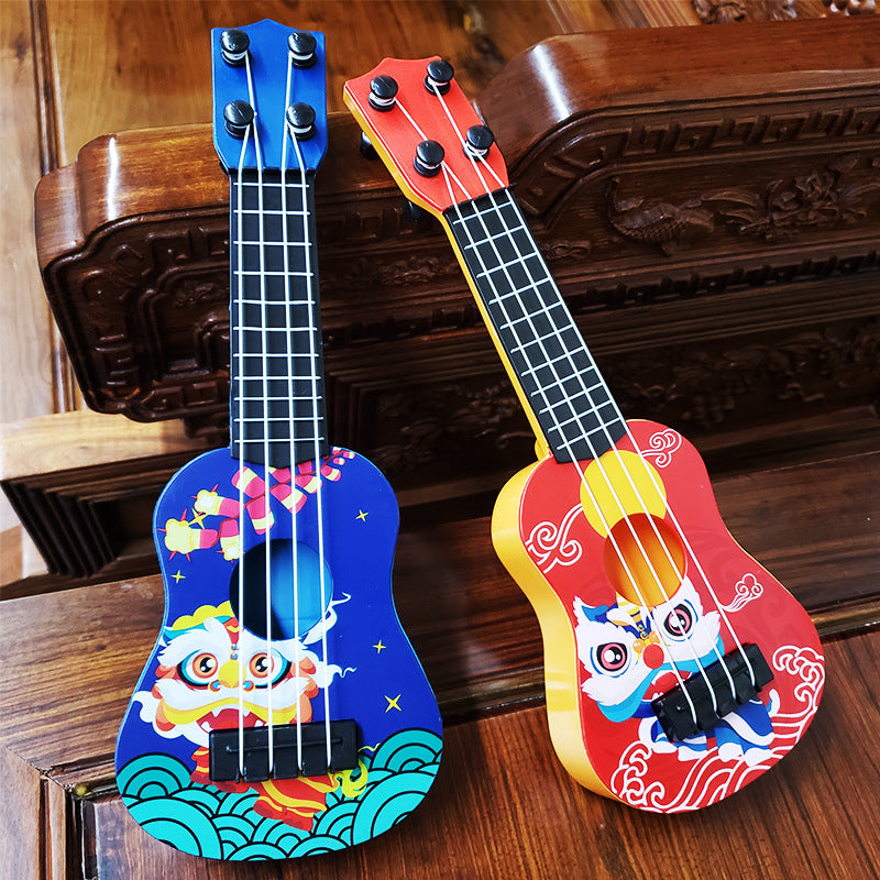 Guochao Lion Dance Ukulele Music Enlightenment Instrument Children's Small Guitar Model Toy