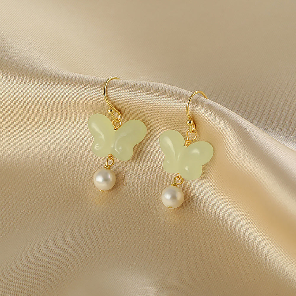Hetian Jade Butterfly Earrings with Pearl Accents Chinese Style-4