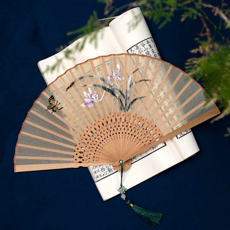 Su Embroidery Folding Fan Orchid & Butterfly Chinese Style Gift-1
