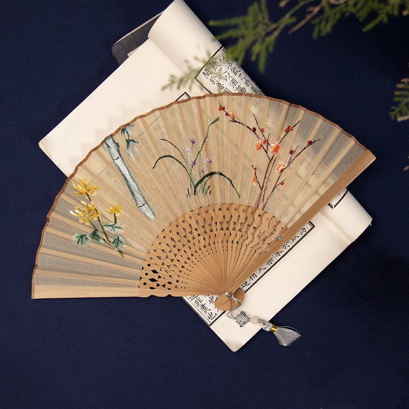 Su Embroidery Folding Fan Orchid & Butterfly Chinese Style Gift-3