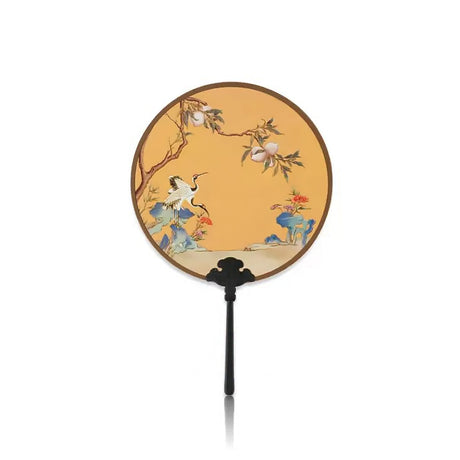 Palace Crane Longevity Peach Decorative Round Fan-1