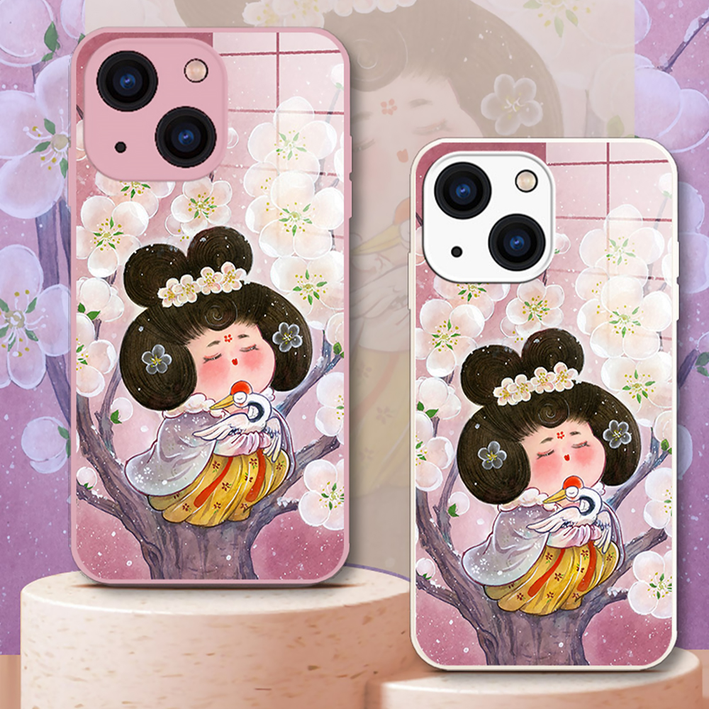 Plum Blossom Noble Consort Pattern Tempered glass Phone Case-1