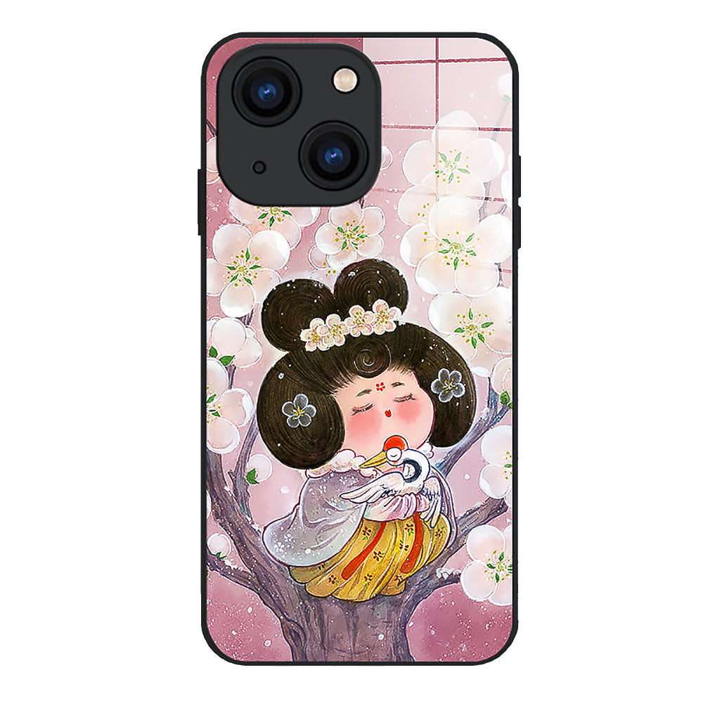 Plum Blossom Noble Consort Pattern Tempered glass Phone Case-4