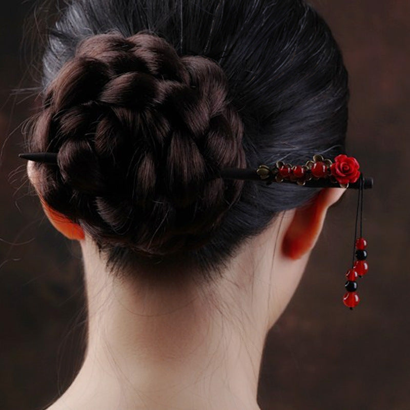 Red Agate Rose Vintage Hairpin-3