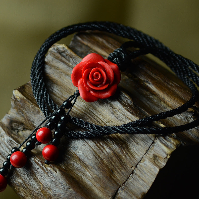 Red Lacquered Rose Sweater Chain Long Necklace-1