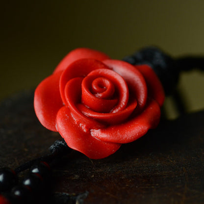 Red Lacquered Rose Sweater Chain Long Necklace-3