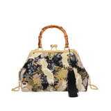 Retro National Style Red-crowned Crane Embroidered Handbag-1