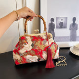 Retro National Style Red-crowned Crane Embroidered Handbag-7