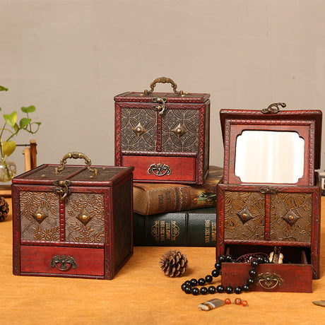 Retro Solid Wood Jewelry Makeup Storage Box-1
