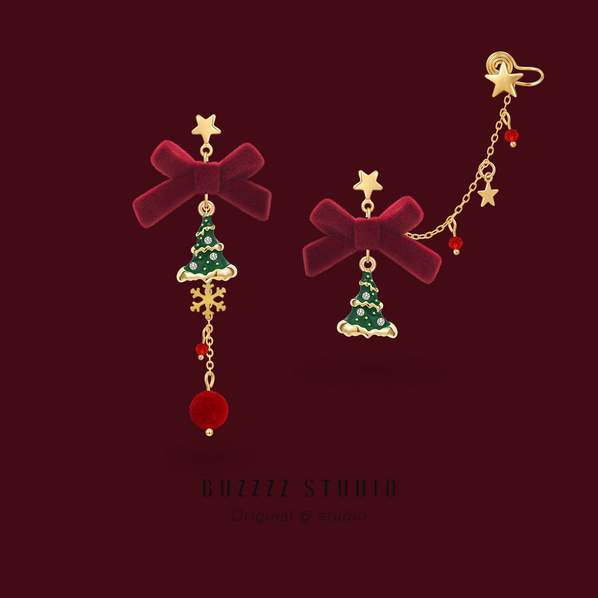 2025 Christmas Bow & Tree Earrings or Ear Clips – Festive Jewelry Gift