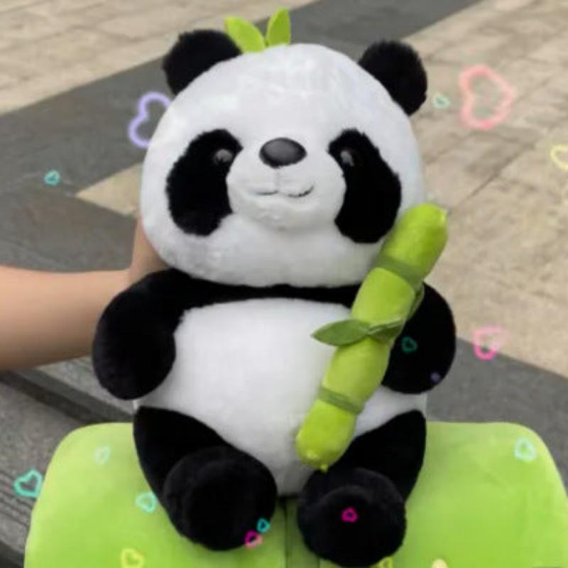 Simulated Bamboo Tube Flower Panda Pillow Plush Doll-4