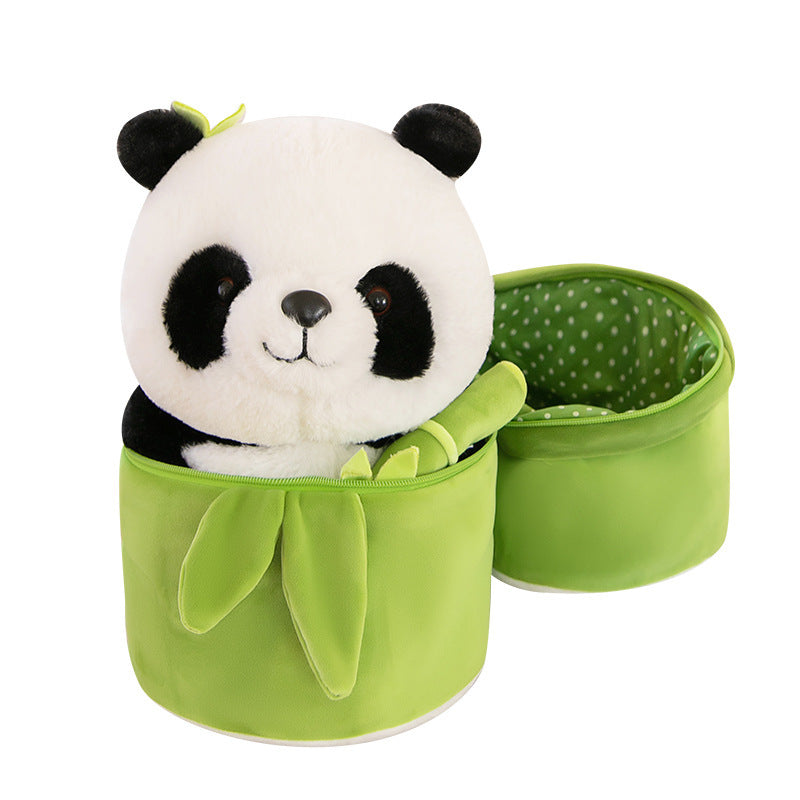 Simulated Bamboo Tube Flower Panda Pillow Plush Doll-6