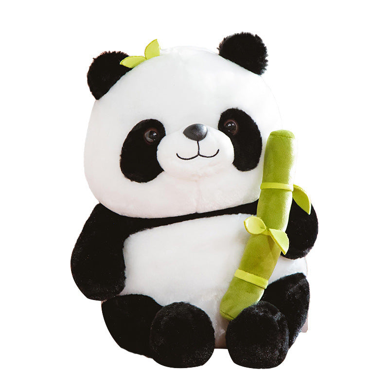 Simulated Bamboo Tube Flower Panda Pillow Plush Doll-7