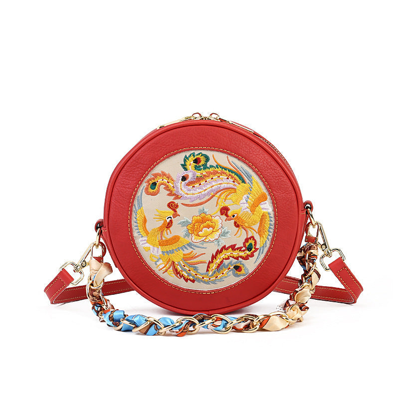 Small Round Bag Phoenix Embroidery Shoulder Bag-5