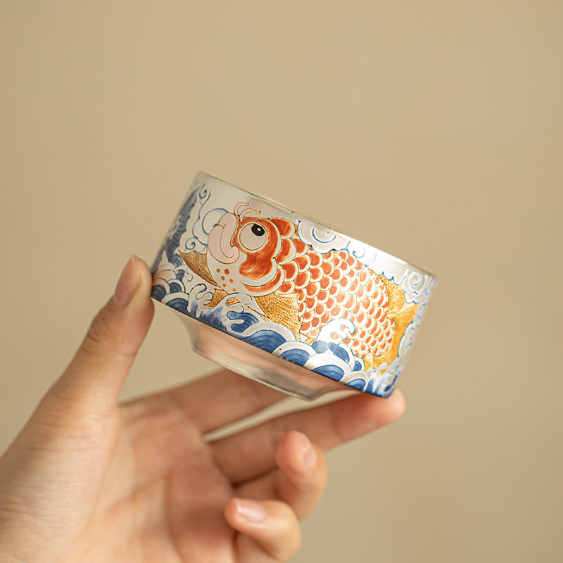 Tea Set Gift Set Hand Painted Koi Porcelain Silver Plated Master Cups-3