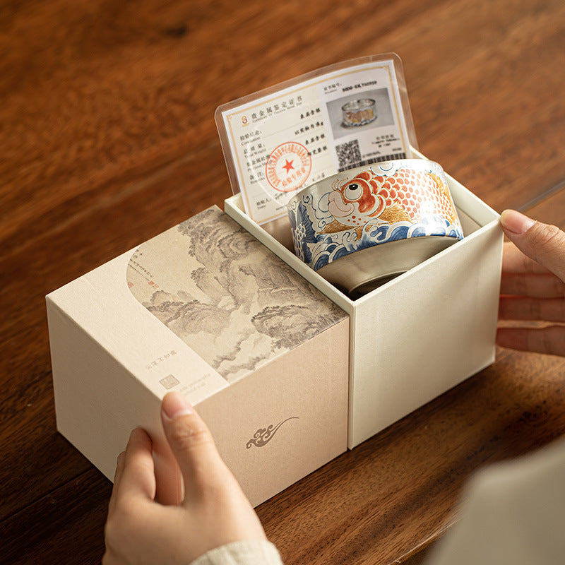 Tea Set Gift Set Hand Painted Koi Porcelain Silver Plated Master Cups-2