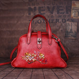 Top Layer Cowhide Vintage Embossed Handbag-1