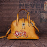 Top Layer Cowhide Vintage Embossed Handbag-4