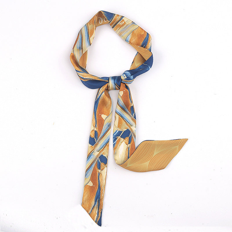Vintage Style Crane Slender Printed Silk Scarf-3