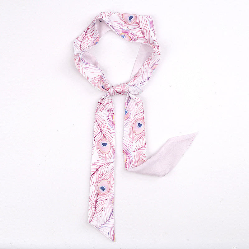 Vintage Style Crane Slender Printed Silk Scarf-4