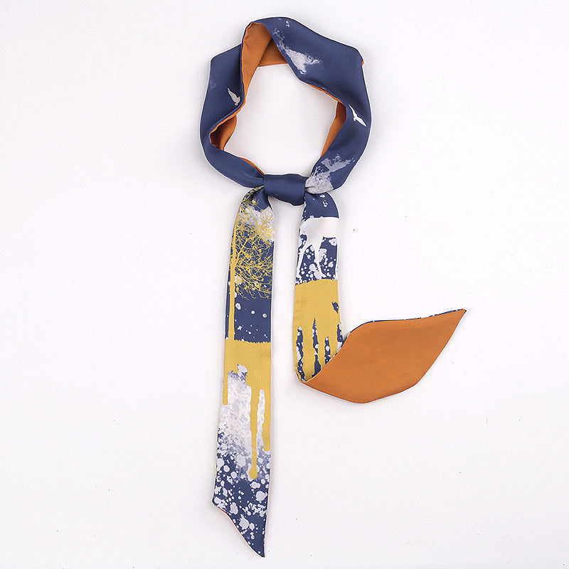 Vintage Style Crane Slender Printed Silk Scarf-5