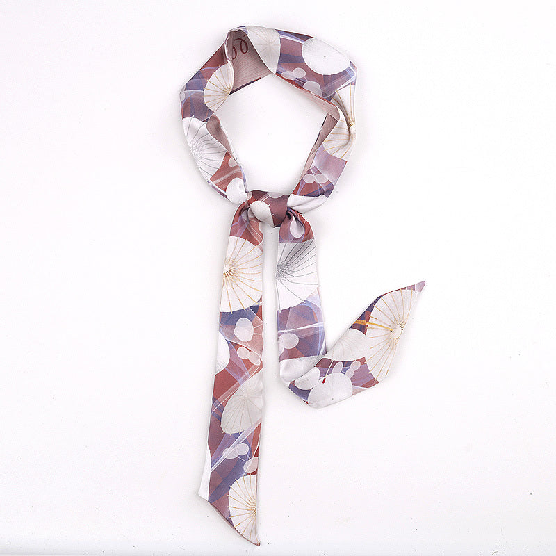 Vintage Style Crane Slender Printed Silk Scarf-7