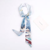 Vintage Style Crane Slender Printed Silk Scarf-8