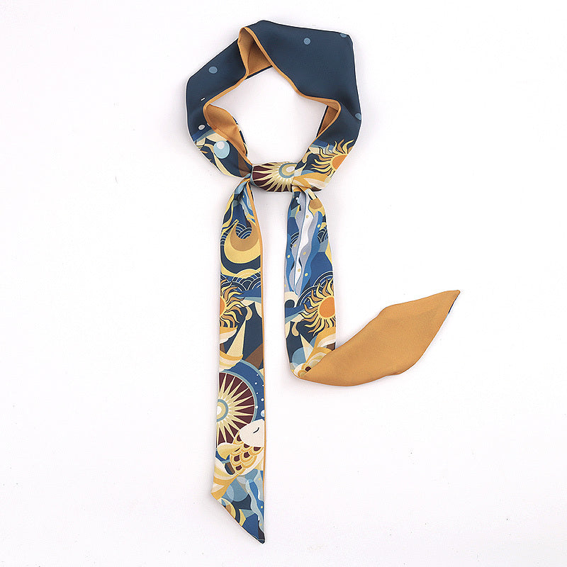 Vintage Style Crane Slender Printed Silk Scarf-9