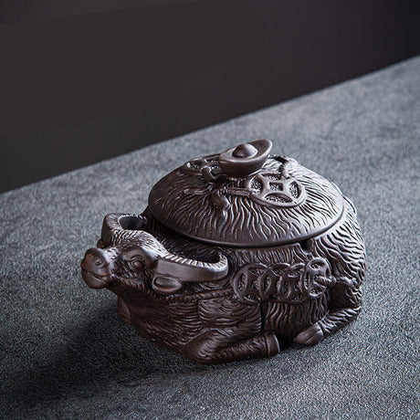 Wealth Buffalo Creative Household Purple Clay Ashtray with Lid-1