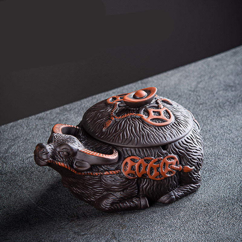 Wealth Buffalo Creative Household Purple Clay Ashtray with Lid-3