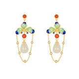 Women's Retro Style Hetian Jade Flower Silver Earrings-4