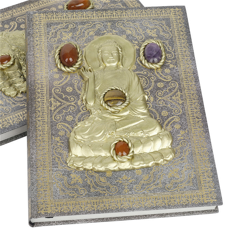 Simple Creative Buddha Pattern Inlaid Crystal Gemstone Magic Notebook-5