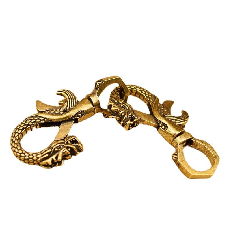 Twelve Zodiac Signs Vintage Brass Dragon Head Keychain-5