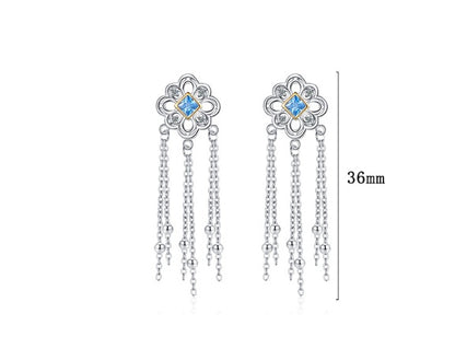 Chinese Knot Blue Zircon Stud Versatile Personality Lace Texture Earrings