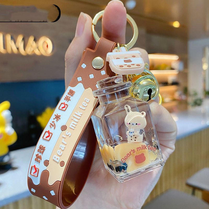 Milk Tea Bear Quicksand Bottle Bag Pendant Keychain-8