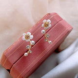 Silver Needle Earrings Petal And Pearl Earrings