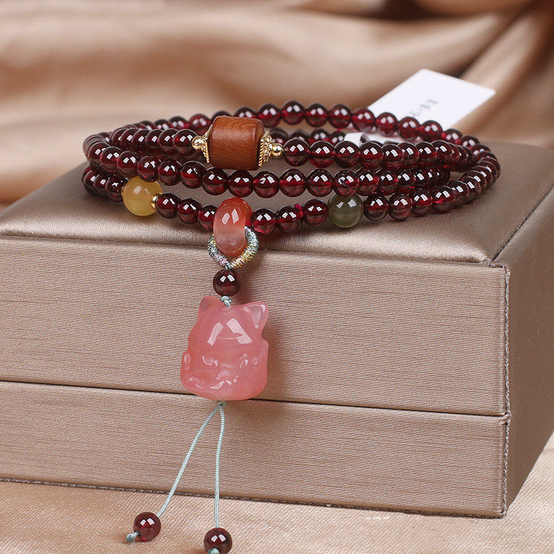 Chinese Natural Three-circle Garnet Bracelet High Sense Ornament-4