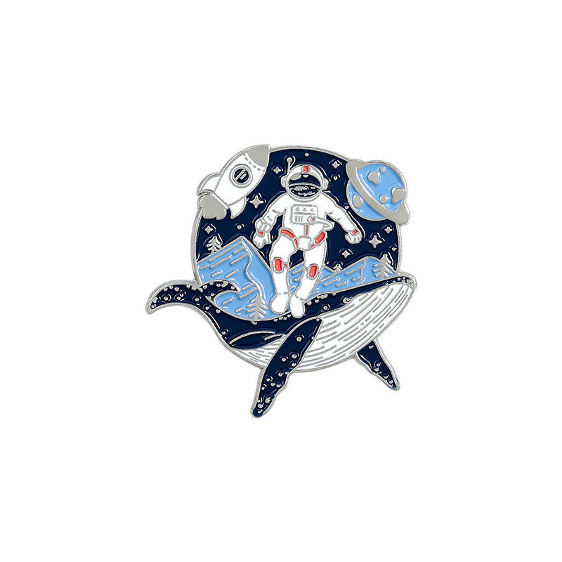 Cartoon Whale Astronaut Drift Bottle Badge Brooch