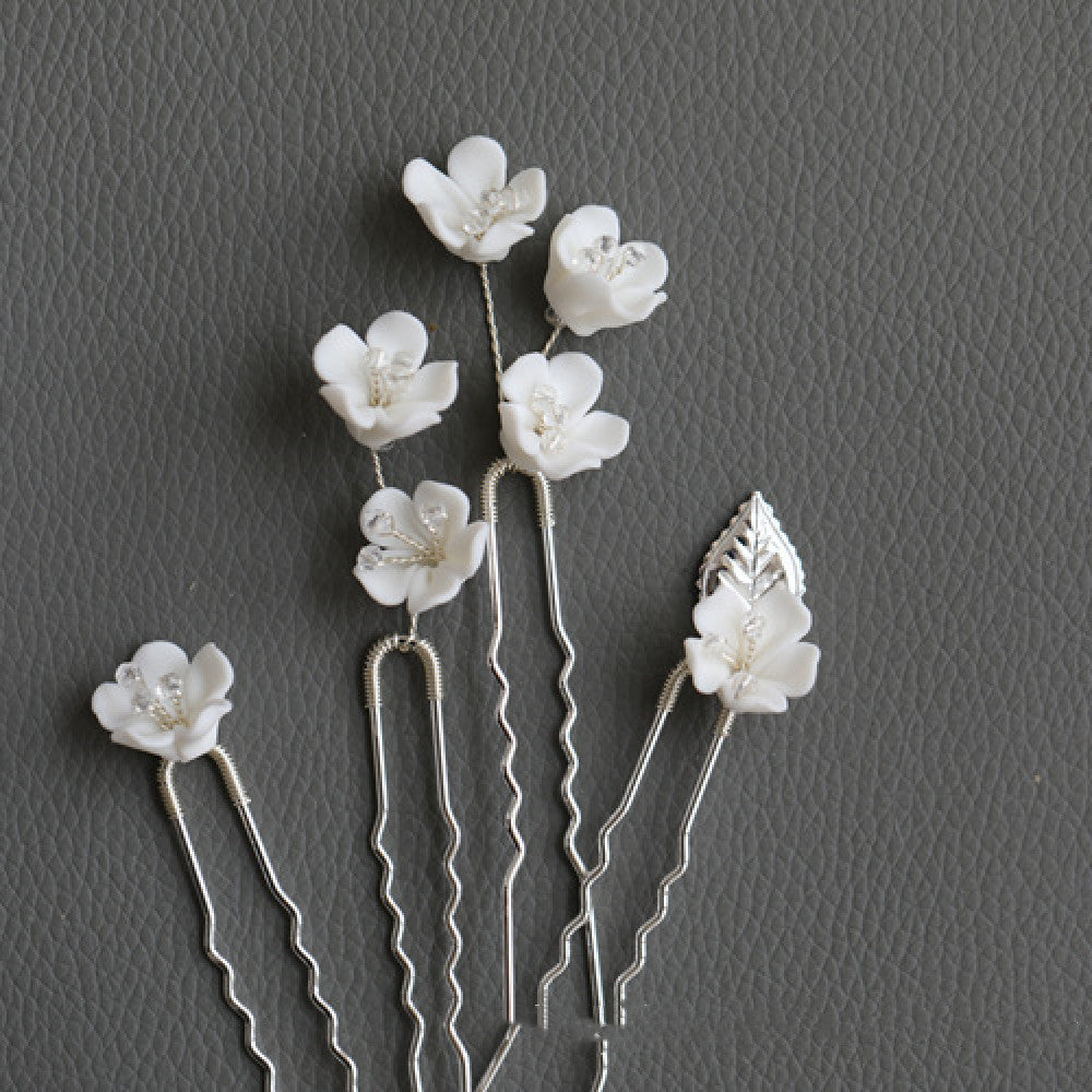 Handmade Beaded Ceramic Flower Hairpin