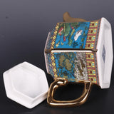 Home Decoration-Golden Enamel Flower and Bird Teapot Six Square Pot