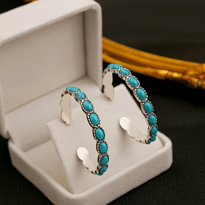 New Chinese Retro Turquoise Geometric Woven Earrings