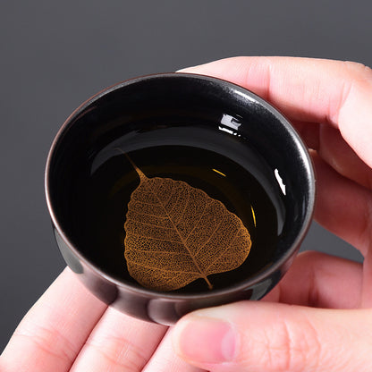 Household Ceramic Leaf Black Tianmu Teacup