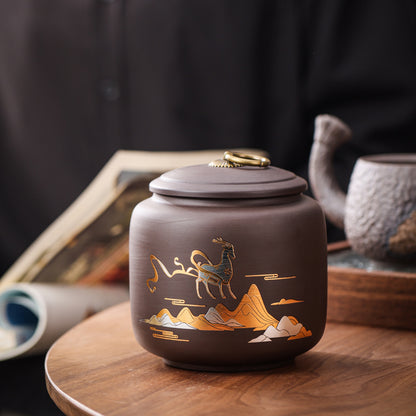 New Purple Sand Ceramic Tea Jar Auspicious Crane Tea Caddy