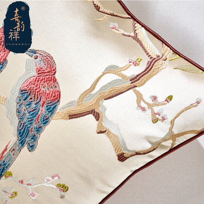 Chinese Throw Pillow Flower And Bird Jacquard Style Chair Cushion Cushion