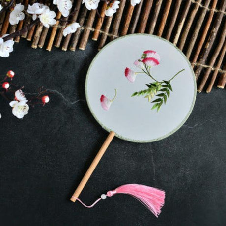 Plum Blossom Magpie Spring Color Embroidery Round Fan Photo Prop-2